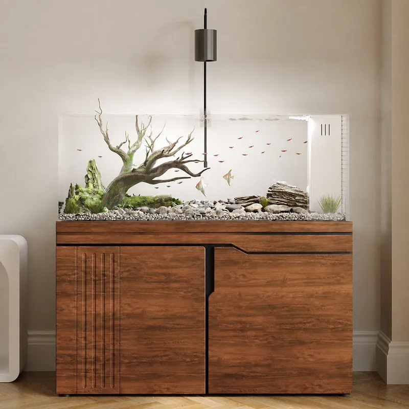 Aquarium Planted Wood - Groot ultra-wit glazen aquarium met bodemfilter